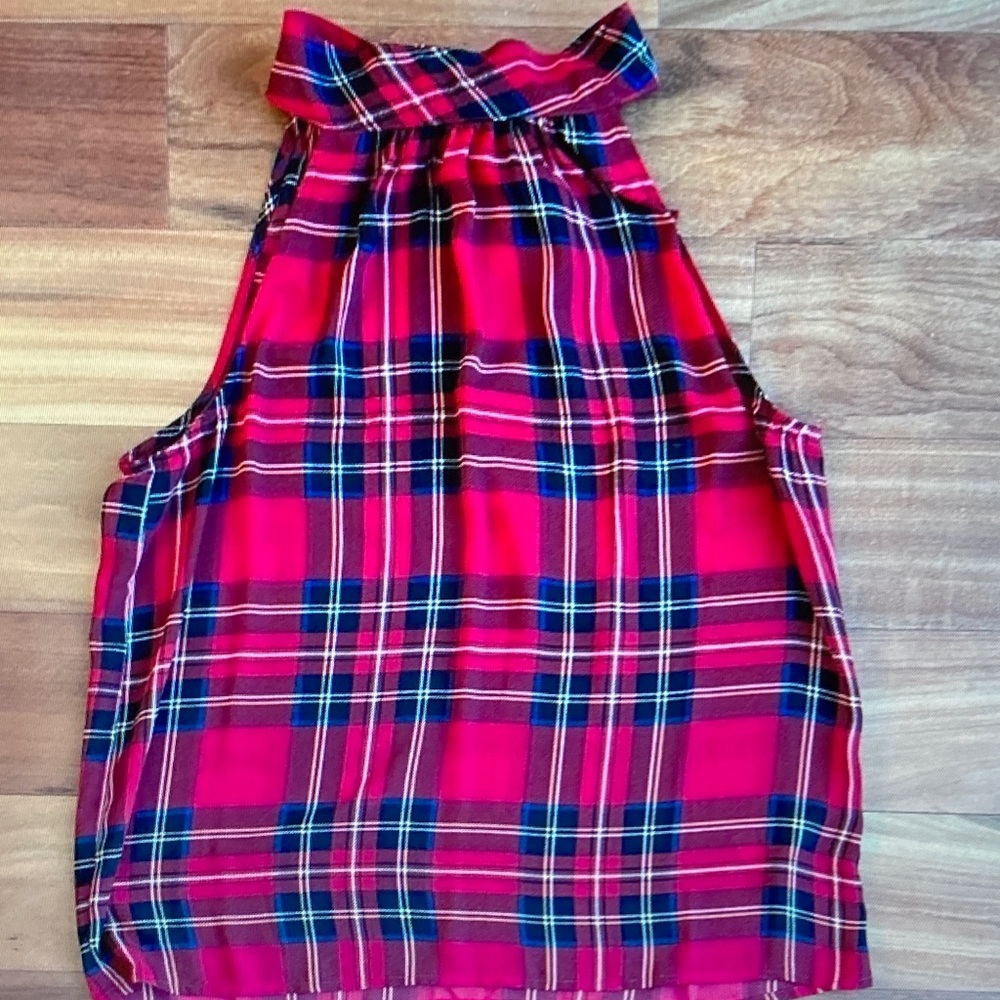 J. Crew Red Plaid Sleeveless Mock Neck Blouse